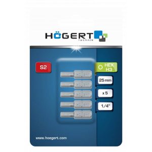 Högert Sechskant H Bits 25 mm aus Stahl, H 3 – 5 Stück