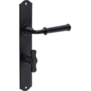 Galbusera Langschildgarnitur TALLINN aus Schmiedeeisen schwarz, WC / BAD – Ö-Norm (Abstand 90 mm)