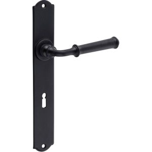 Galbusera Langschildgarnitur TALLINN aus Schmiedeeisen schwarz, BB – Buntbart – DIN-Norm (Abstand 72 mm)