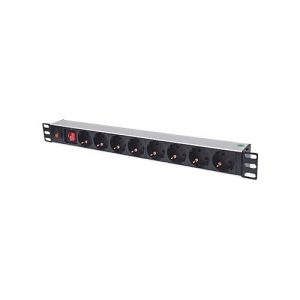 Intellinet 19“ 1U Rackmount 8-Way Power Strip – German Type, With On/Off Switch and Overload Protection, 3m Power Cord – Steckdosenleiste‘