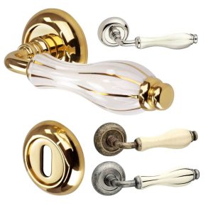 Fimet Drückergarnitur LADY 148-231 aus Messing & Porzellan, WC – Badezimmer – Messing poliert