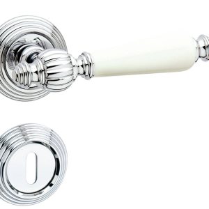 Fimet Türdrücker MICHELLE 106P-269 aus Messing & Porzellan, BB – Buntbart – Chrom poliert – Porzellan weiß