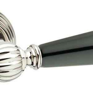 Fimet Türdrücker MICHELLE 106P-269 aus Messing & Porzellan, PZ – Profilzylinder – Nickel poliert – Porzellan schwarz