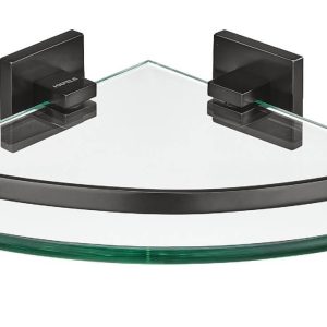 Häfele Viertelkreis-Duschablage STYLE aus Messing & Glas, Graphitschwarz