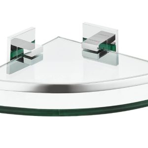 Häfele Viertelkreis-Duschablage STYLE aus Messing & Glas, Chrom poliert