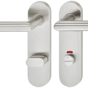 Häfele Türdrücker-Garnitur LDH 2171 Edelstahl matt Kurzschild, WC/Bad Links