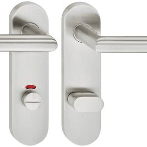 Häfele Türdrücker-Garnitur LDH 2171 Edelstahl matt Kurzschild, WC/Bad Rechts