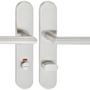 Häfele Türdrücker-Garnitur LDH 2171 Edelstahl matt Langschild, WC/Bad Rechts