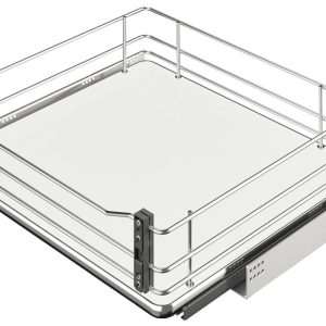 Häfele Unterschrank-Frontauszug mit Gitter oder Tablarboden und Dämpfung, Korpusbreite 600 mm, Tablarboden – Weiß / Chrom