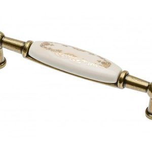 Gedotec Möbelgriff ERNI aus Porzellan & Metall, BA 96 mm, Ornament Gold