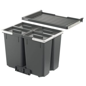 Häfele Vierfach-Abfallsammler CYCLE mit Auszugsablage, Korpusbreite 600 mm 4 x 7l