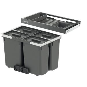 Häfele Vierfach-Abfallsammler CYCLE mit PREMIUM Auszugablage, Korpusbreite 600 mm 4 x 7l