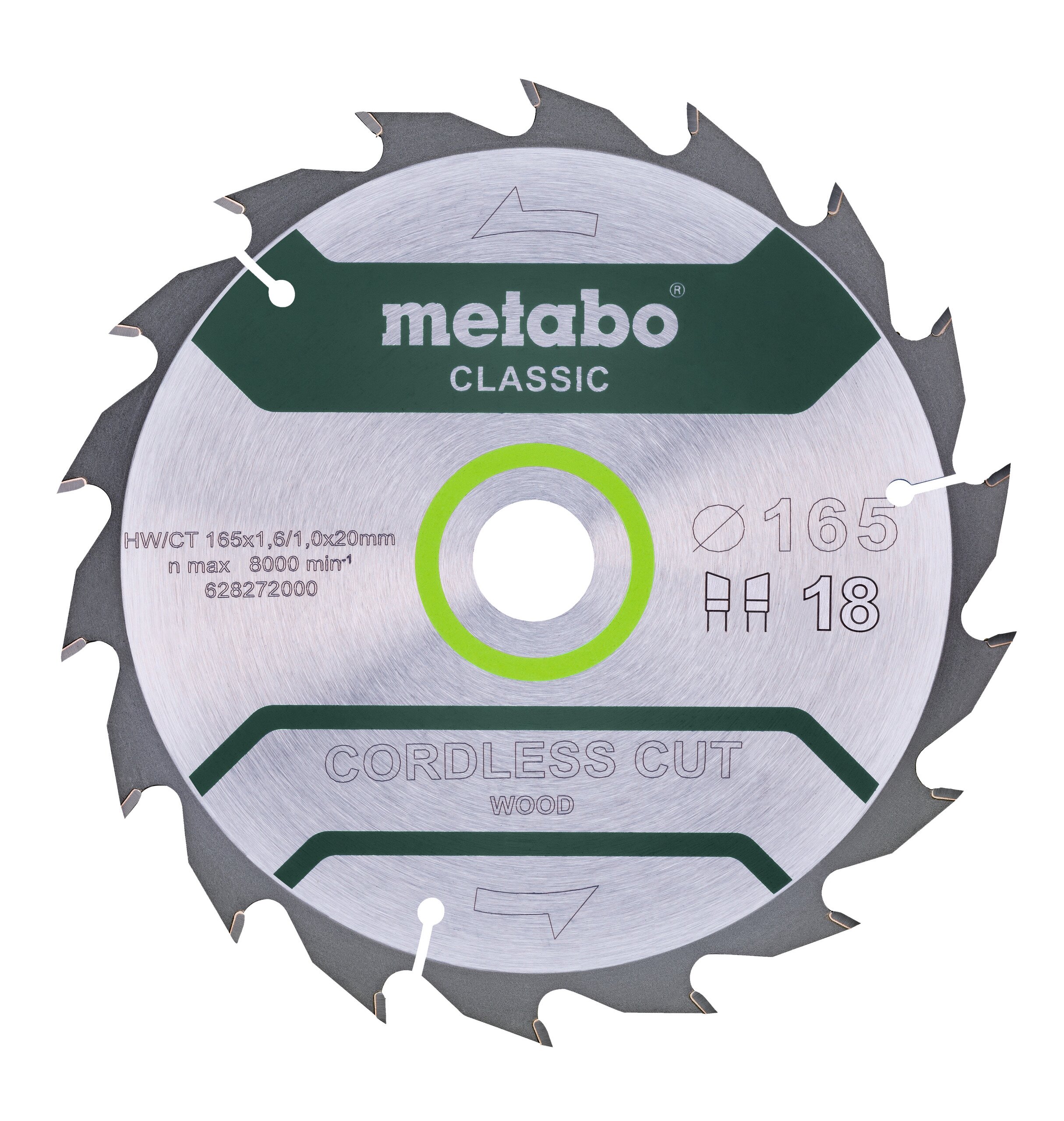Metabo Kreissägeblatt Cordless Cut Wood Classic 165 x 20 Z18 WZ 20°