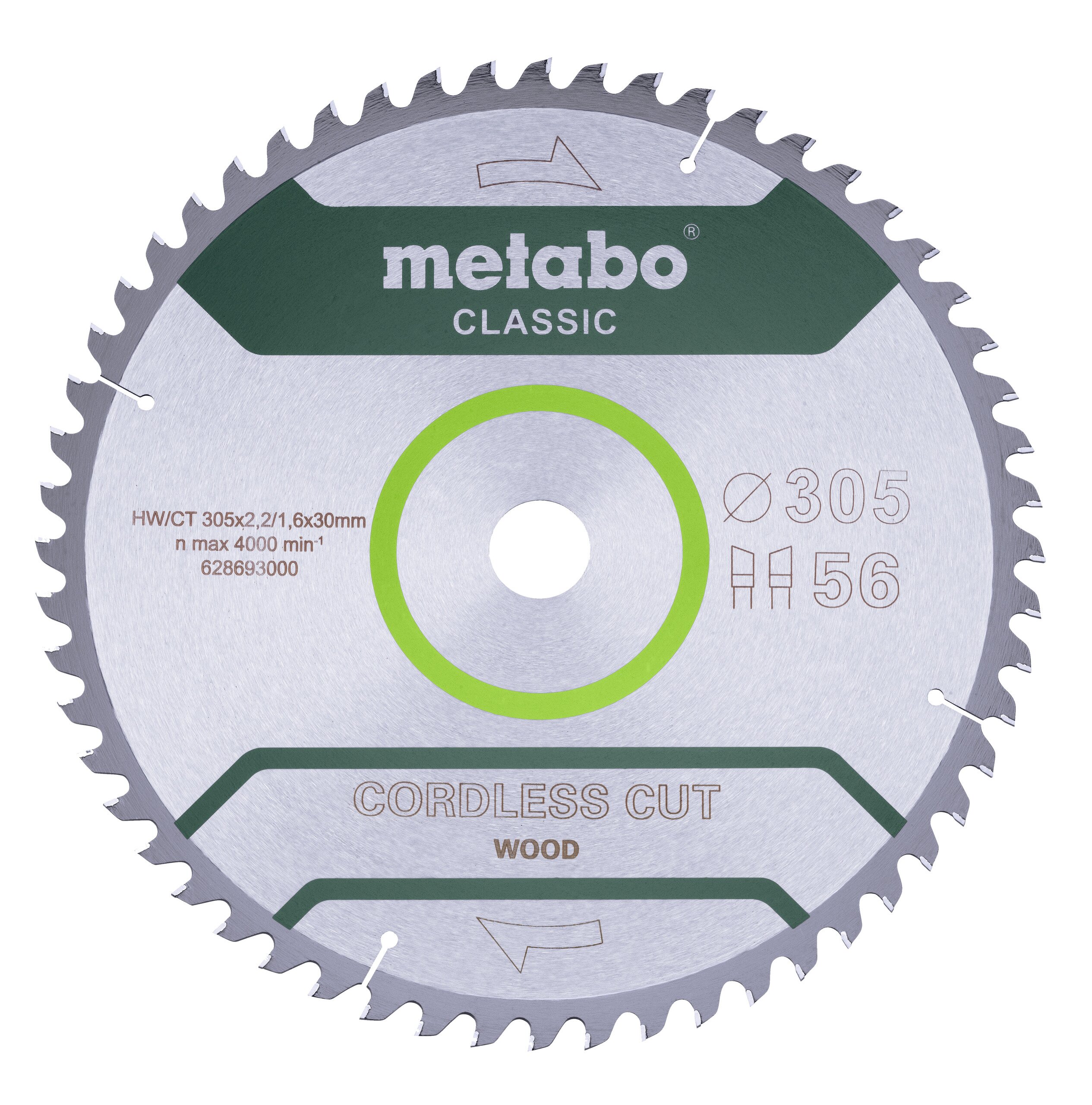 Metabo Kreissägeblatt Cordless Cut Wood Classic 305 x 30 Z56 WZ 5°