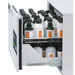 2. Auszugsebene für asecos Sicherheitsschränke der UB90 und UB30 Serie, Stahlblech, lichtgrau, B 446 x T 442 x H 45 mm, 3 l, bis 25 kg