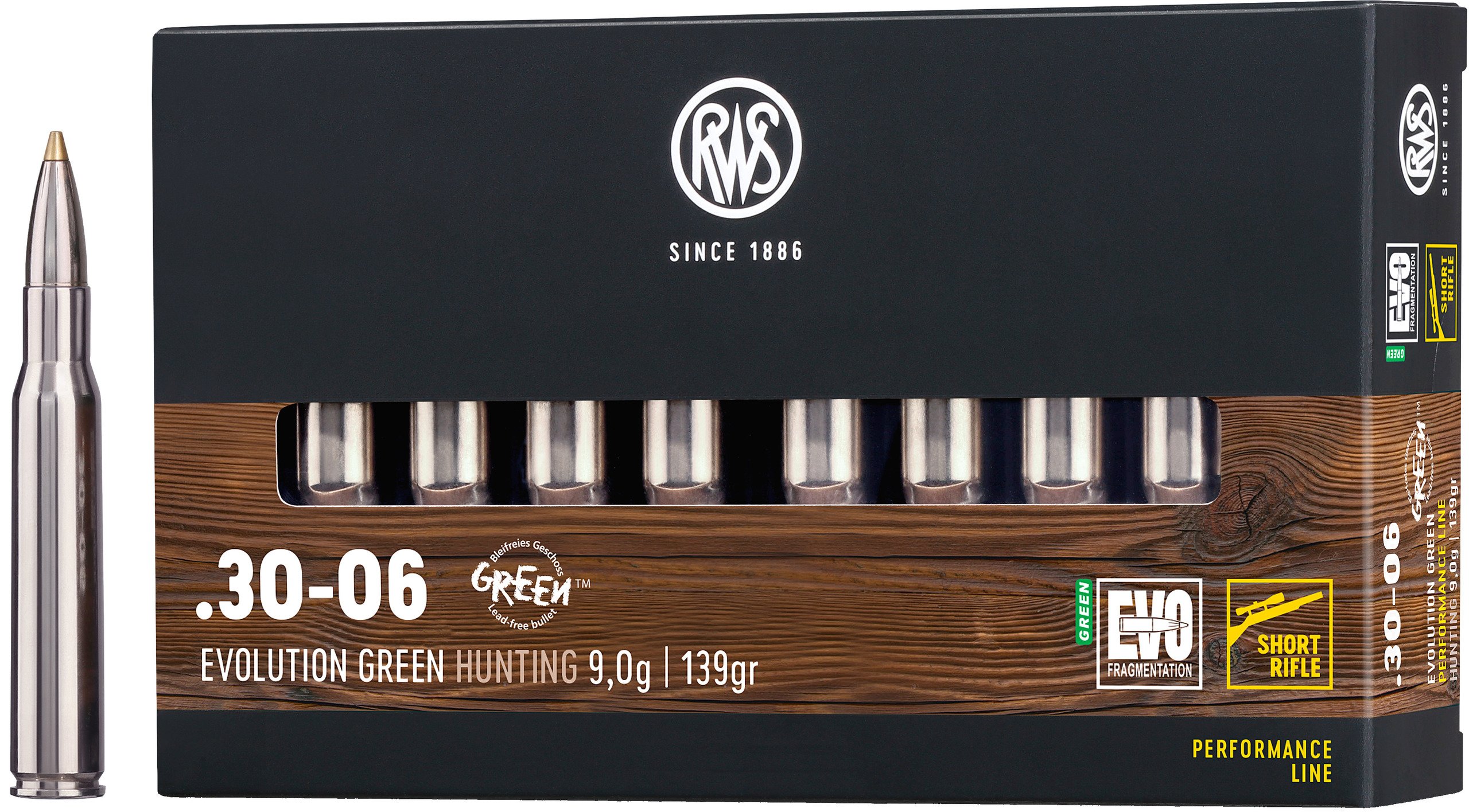 RWS Büchsenpatronen Evolution Green Short Rifle .30-06 Spr. 139 grains