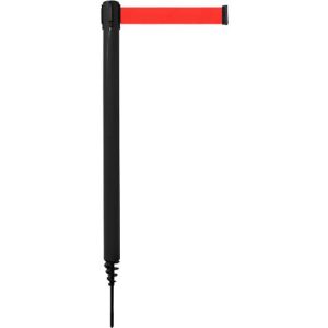 Absperrpfosten GLA 24, L 350 x B 350 x H 1250 mm, mit Erdspieß, Gurtauszug 4 m, schwarz