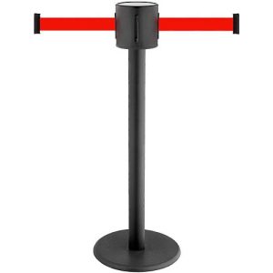 Absperrpfosten GLAD 28, L 350 x B 350 x H 1000 mm, Doppel-Gurtband, Gurtauszug 2 x 4 m, schwarz