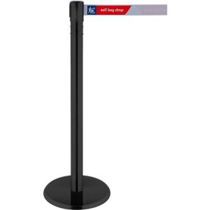 Absperrpfosten, Kopf um 360° drehbar, Gurt bis 2,3 m ausziehbar, Gurtkassette & Bremse, L 1000 mm, Metall, Gurt schwarz-gelb