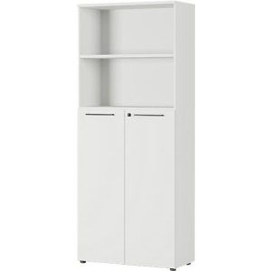 Aktenschrank Agenda, 5 OH, B 800 x H 1970 x T 400 mm, 2 offene Fächer, abschließbar, lichtgrau