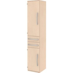 Aktenschrank BARI, 6 OH, 3 Böden, 2 Schübe, Türanschlag links, B 427 x T 430 x H 2174 mm, Ahorn/Ahorn/Alu