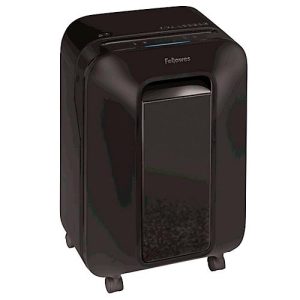 Aktenvernichter Fellowes® Powershred LX 200, Partikelschnitt 4 x 12 mm, P-4, 22 l, 12 Blatt Schnittleistung, mit Rollen, schwarz