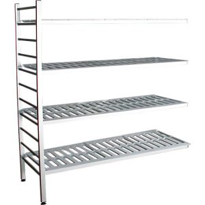 Aluminium-Steckregal, Anbaufeld, mit 4 Kunststoff-Rost-Fachböden, H 1800 x B 1200 x T 400 mm