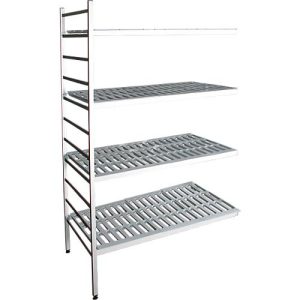 Aluminium-Steckregal, Anbaufeld, mit 4 Kunststoff-Rost-Fachböden, H 1950 x B 1000 x T 600 mm