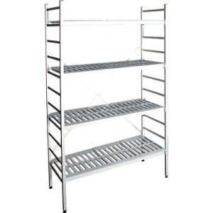 Aluminium-Steckregal, Grundfeld, mit 4 Kunststoff-Rost-Fachböden, H 1800 x B 800 x T 400 mm
