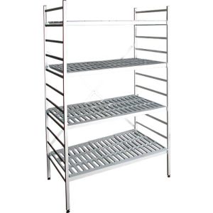 Aluminium-Steckregal, Grundfeld, mit 4 Kunststoff-Rost-Fachböden, H 1800 x B 800 x T 600 mm