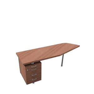 Anbautisch mit Container X-TIME-WORK, Freiform, B 1900/1000 x T 600 x H 740 mm, links, Nuss Canaletto-Dekor/Weiß