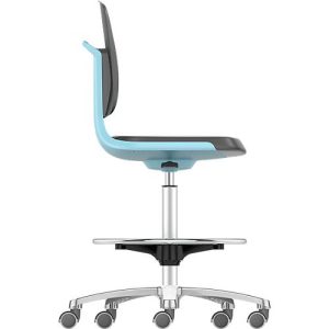 Arbeitsdrehstuhl Labsit hoch, Integralschaum, Sitz-Stopp-Rollen, B 450 x T 420 x H 560 – 810 mm, blau