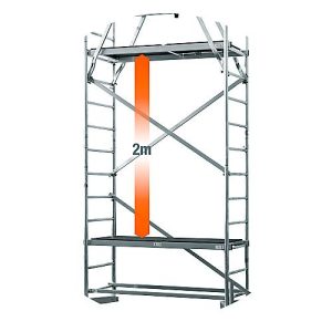 Arbeitsgerüst 1. Aufstockung MONTO® ClimTec, zusätzliche Arbeitshöhe 2 m, höhenverstellbare Belagbühne mit Luke, V-Traverse, bis 200 kg/m², Aluminium