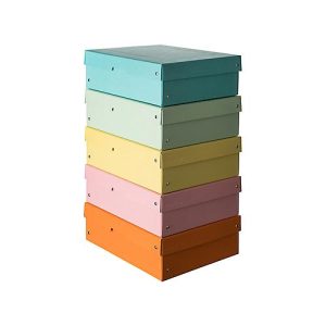 Archivbox Falken PURE Box Pastell A4, für bis zu 1250 Blatt, mit Beschriftungsfeld, L 320 x B 240 x Füllhöhe 100 mm, FSC®-Pappe, farbsortiert, 5 Stück