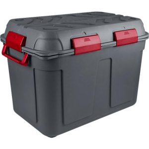 Aufbewahrungsbox Sunware Q-LINE, 160L, wasserdicht, mit Griff und Rollen, 6 Verschlussclips, L 790 x B 545 x H 545 mm, anthrazit/rot
