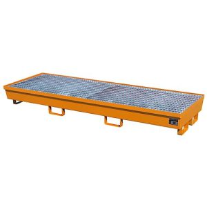 Auffangwanne BAUER AM-4/B, mit Gitterrost, Stahl, 233 l, B 2400 x T 800 x H 285 mm, orange