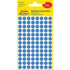 Avery Markierungspunkte 3591, wiederablösbar, 416 Stück, Ø 8 mm, blau