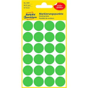 Avery Markierungspunkte 3595, wiederablösbar, 96 Stück, Ø 18 mm, grün