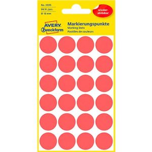 Avery Markierungspunkte 3595, wiederablösbar, 96 Stück, Ø 18 mm, rot