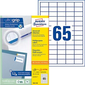 AVERY Zweckform Universal-Etiketten 3666-200, ultragrip, 38 x 21,2 mm, 13000 + 1300 Stück