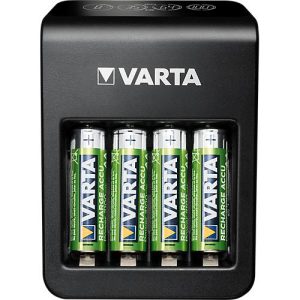Batterieladegerät Varta LCD Plug Charger, für 4 x Mignon AA/Micro AAA/9 V NiMH-Akkus & 1 x USB, LCD-Anzeige, inkl. 4 Akkus