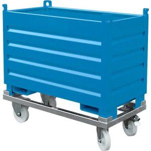 Bauer Sammelbehälter-System SBS 500, L 600 x B 1200 x H 850 mm, bis zu 3-fach stapelbar, lackiert, mit Transportwagen, lichtblau RAL 5012
