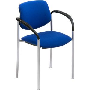 Besucherstuhl Styl, mit Armlehnen, Stoff blau, Gestell alusilbern, stapelbar bis zu 6 Stück