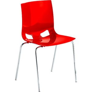 Bistrostuhl FONDO, 4-Bein-Kunststoffstuhl, Gestell verchromt, bis 6 Stühle stapelbar, rot