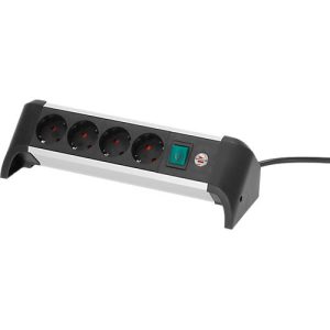 Brennenstuhl Alu-Office-Line 4-fach-Steckdosenleiste, 1,8 m Kabel, 4 Schutzkontaktsteckdosen, 45°-Anordnung, L 300 x B 90 x T 110 mm, alufarben/schwarz