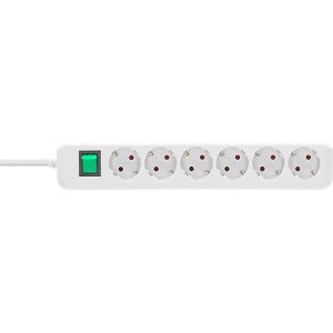 Brennenstuhl Eco-Line Steckdosenleiste 6-fach, 1,5 m Kabel, 45°-Anordnung, erhöhter Berührungsschutz, L 360 x B 90 x T 65 mm, weiß