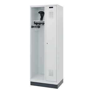 C+P Feuerwehrspind Evolo, Modell KOMBI, 2 Abteile, H 1950 x B 700 x T 500 mm, Sockel, lichtgrau RAL 7035