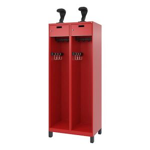 C+P Feuerwehrspind Evolo, Modell PRAKTUS, 2 Abteile, H 1950 x B 800 x T 500 mm, Füße, feuerrot RAL 3000