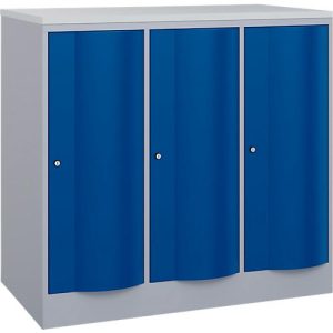 C+P Garderobenschrank Resisto, 3 Abteile, 3 Fächer, B 1148 x T 640 x H 1077 mm, Weißalu/Enzianblau