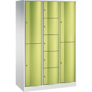 C+P Kombi-Schließfachschrank Resisto, 3 Abteile, 9 Fächer, B 1148 x T 540 x H 1950 mm, Lichtgrau